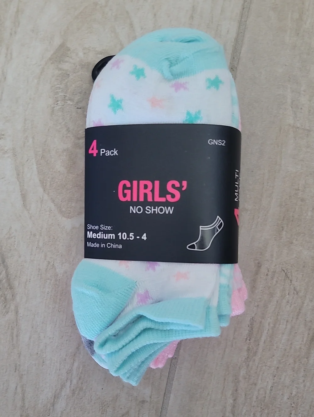 Girls' No-Show Socks - Pastel Star Print (Mint / Multi) - 4 Pack